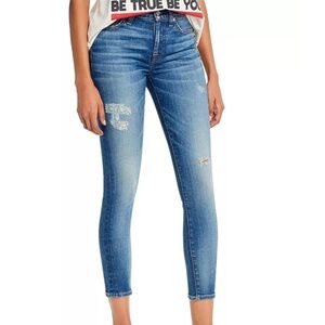 NWT 7 For All Mankind Luxe Vintage High Rise Ankle Skinny Jeans in Distress 25